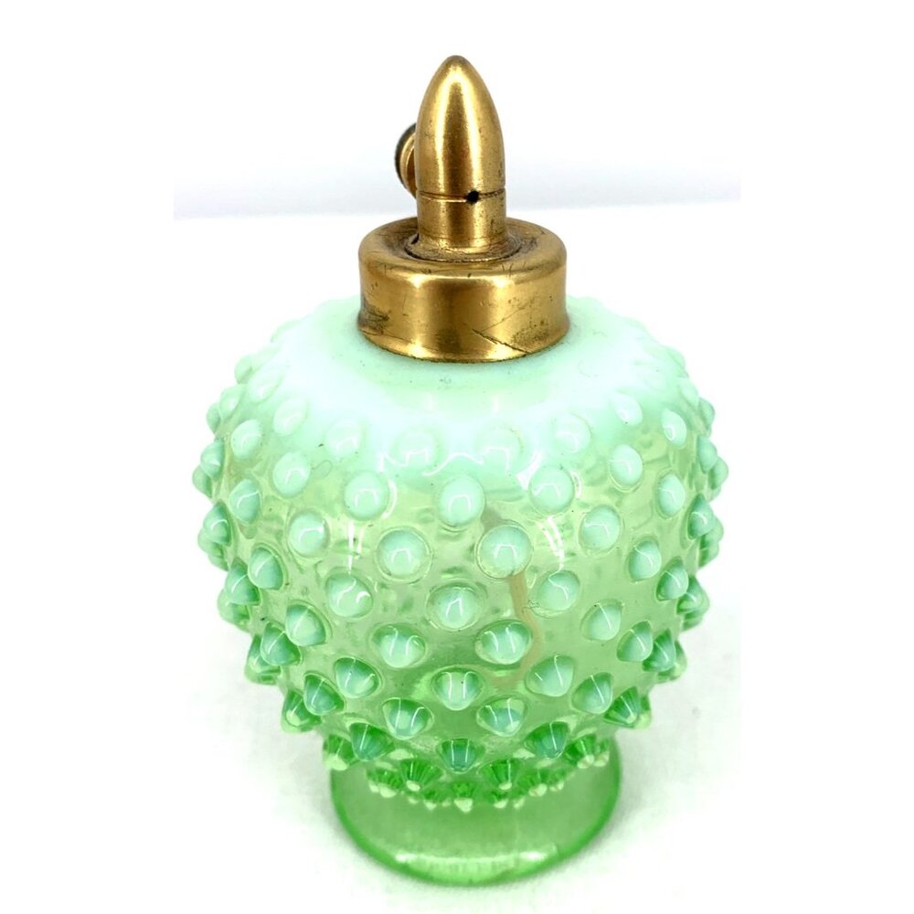 DeVilbiss Perfume Bottle Uranium Glass Green Opalescent Hobnail No Bulb 4" - Picture 6 of 8